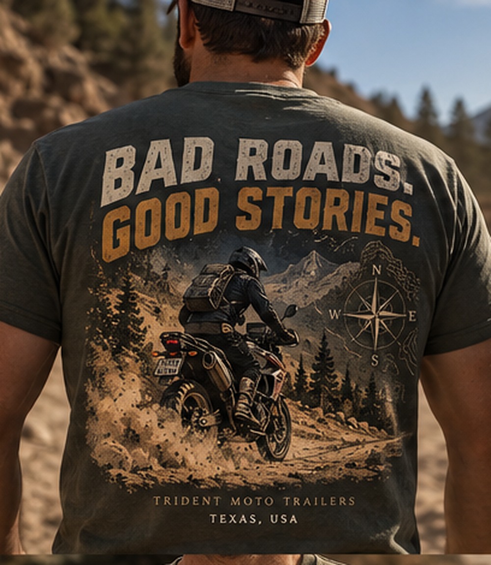 Olive TRIDENT Bad Roads Good Stories adventure T-shirt