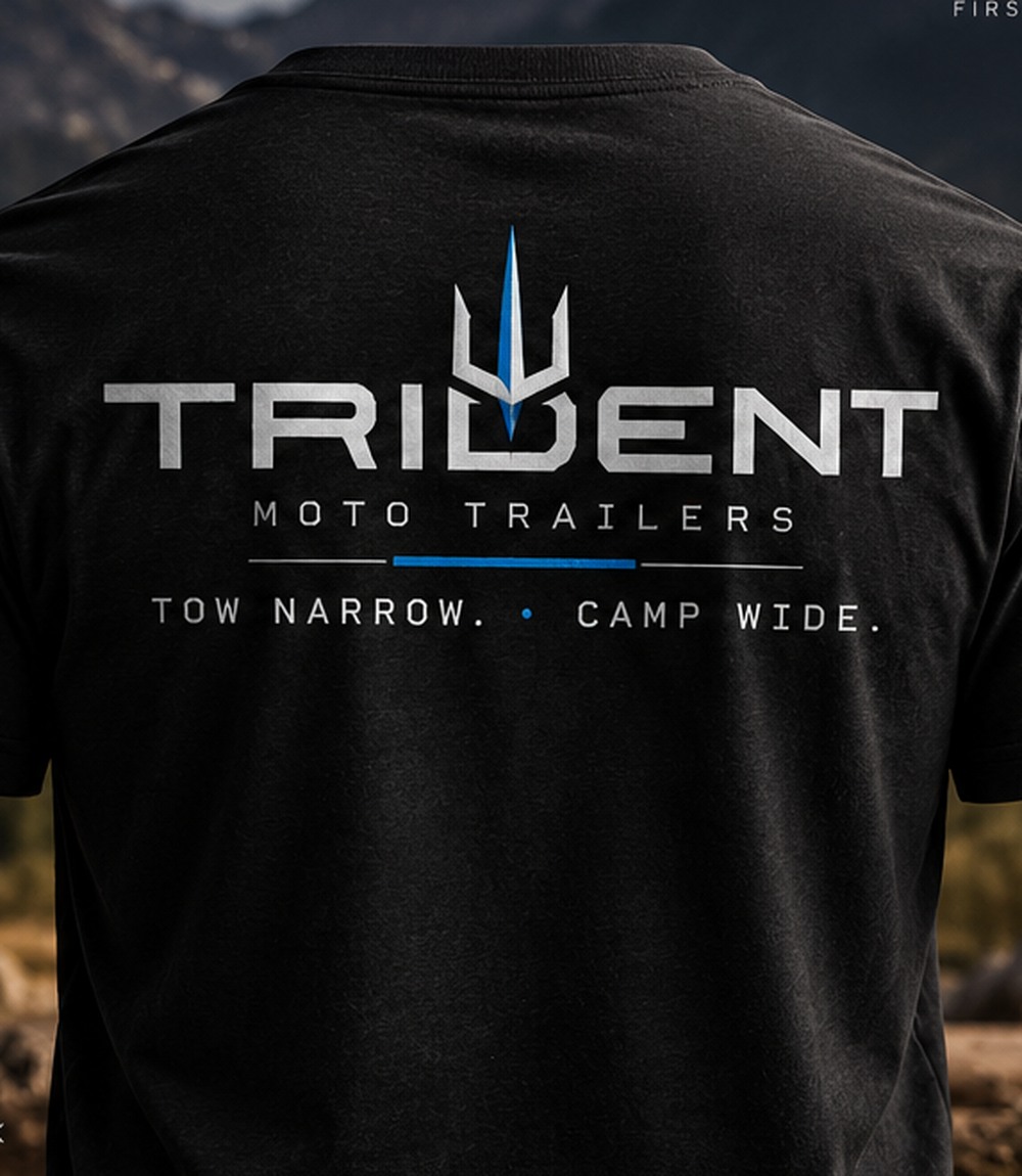 Black TRIDENT Core Mark T-shirt with large rear logo and Tow Narrow Camp Wide tagline