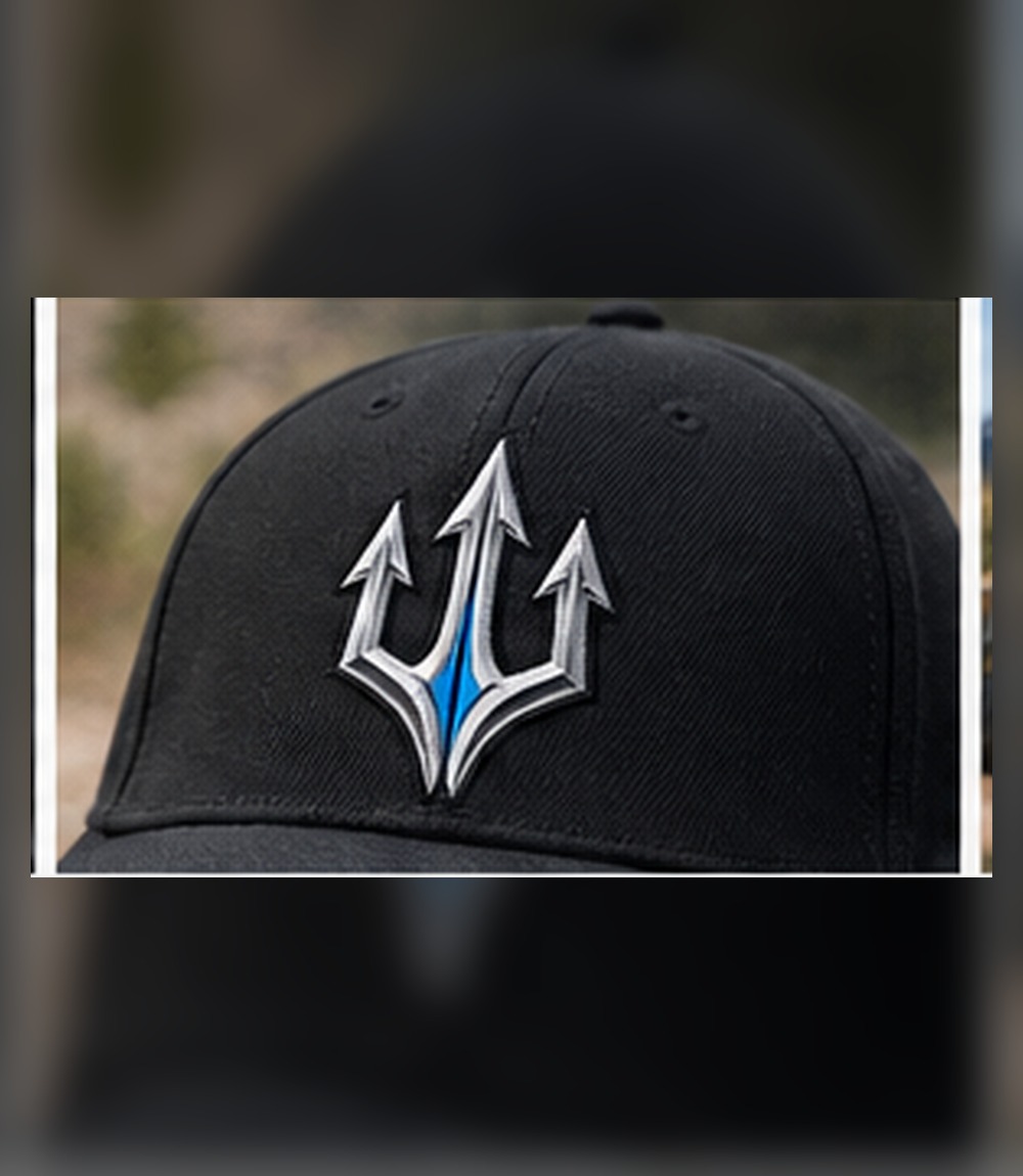 Black TRIDENT cap with embroidered silver and blue trident emblem