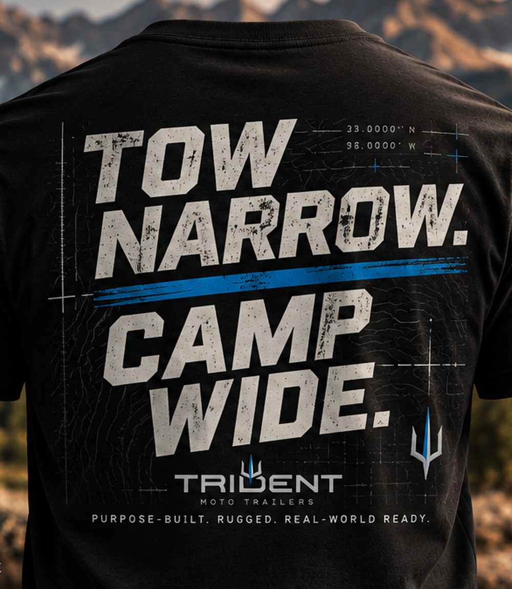 Black TRIDENT First Miles T-shirt with Tow Narrow Camp Wide back graphic